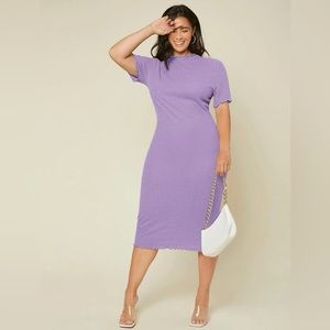 Plus Lettuce Trim Rib Knit Bodycon Dress
